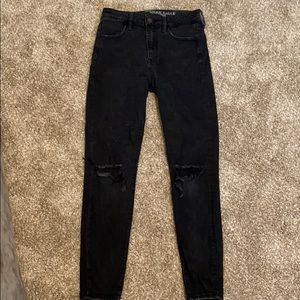 American eagle high waisted black ripped jeans